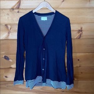 Shea navy button up top with striped hem